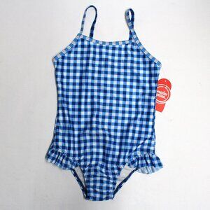 Wonder Nation Girl's 5T One Piece Checkered Blue & White Swim Suit - Ruffle Legs